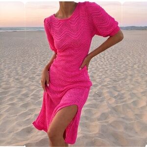 Australian Cotton Knit Midi Dress Size 4 Resort Coastal $269